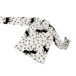Marc Daniels Cream Black Moose Print Cotton Flannel Shirt 15.5 Made In USA